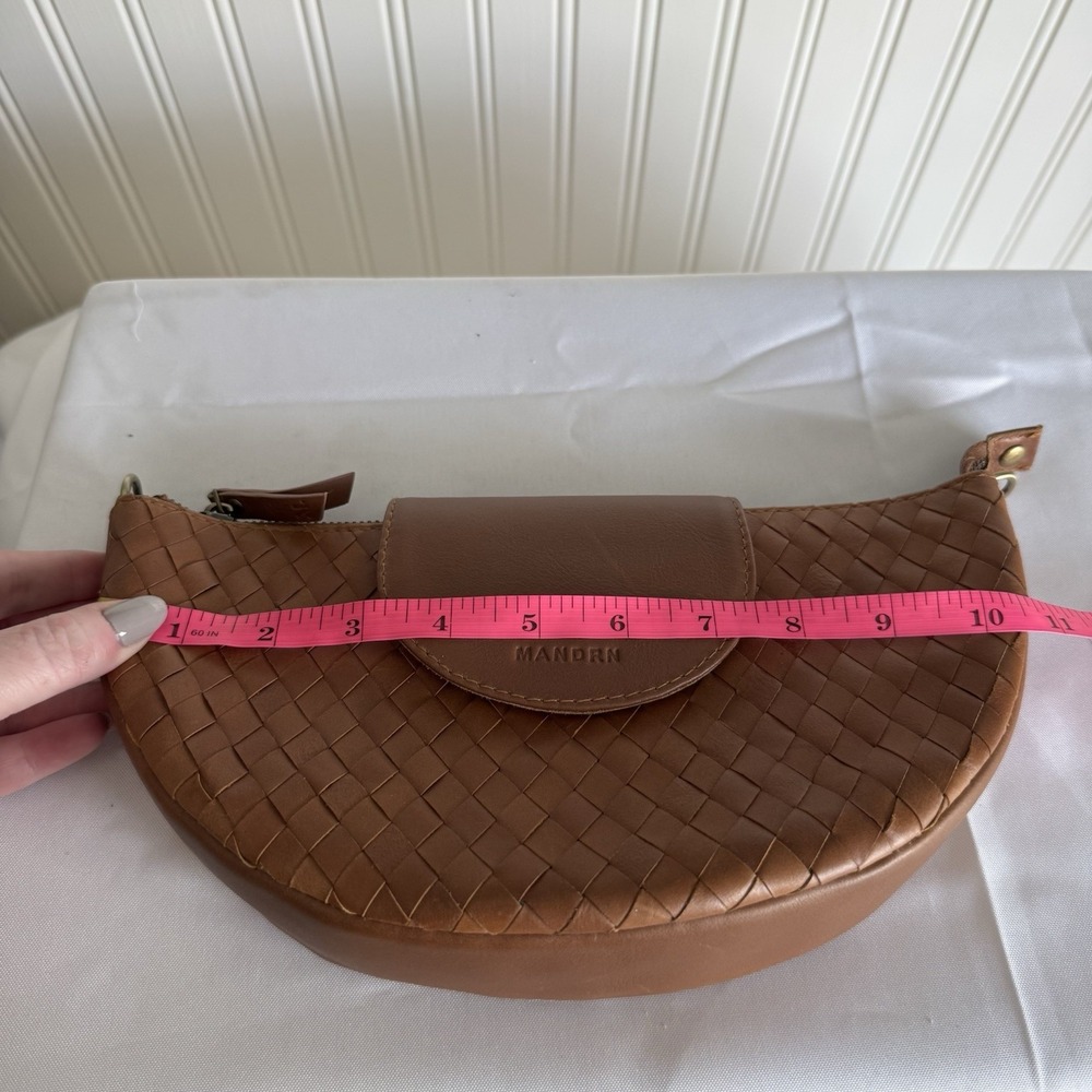 Mandrn Naomi Woven Tan Leather Shoulder Bag Purse Handbag Made In Bali - Picture 7 of 16
